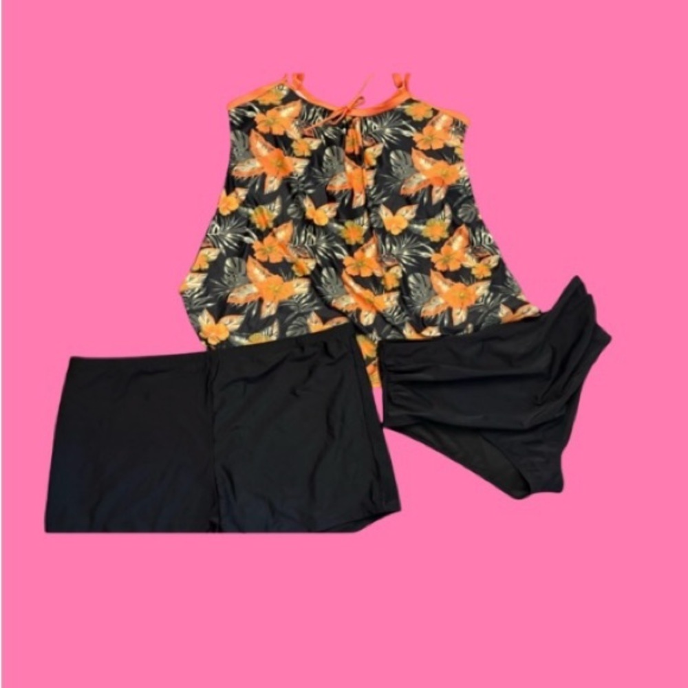 Floral Tankini Swimsuit Set
Gorgeous Orange Hawaiian Print 
Top 3X- Bottom 4 X